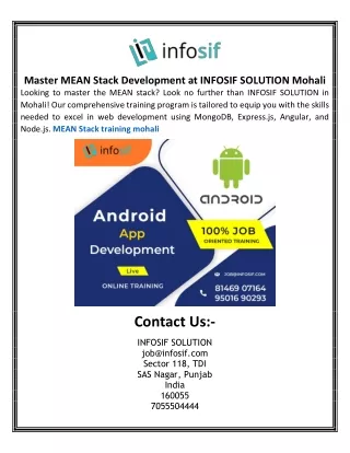 Master MEAN Stack Development at INFOSIF SOLUTION Mohali