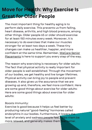 Move for Health Why Exercise Is Great For Older People