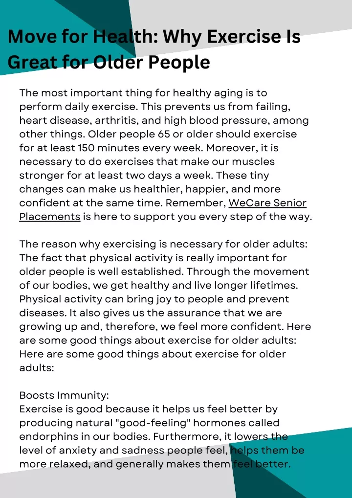 move for health why exercise is great for older