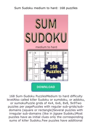 [PDF]❤READ⚡ Sum Sudoku medium to hard: 168 puzzlles
