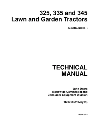 JOHN DEERE 345 LAWN GARDEN TRACTOR Service Repair Manual Instant Download (TM1760)