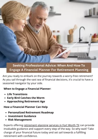 Seeking Professional Advice When And How To Engage A Financial Planner For Retirement Planning