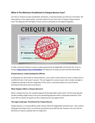 What Is The Minimum Punishment In Cheque Bounce Case?