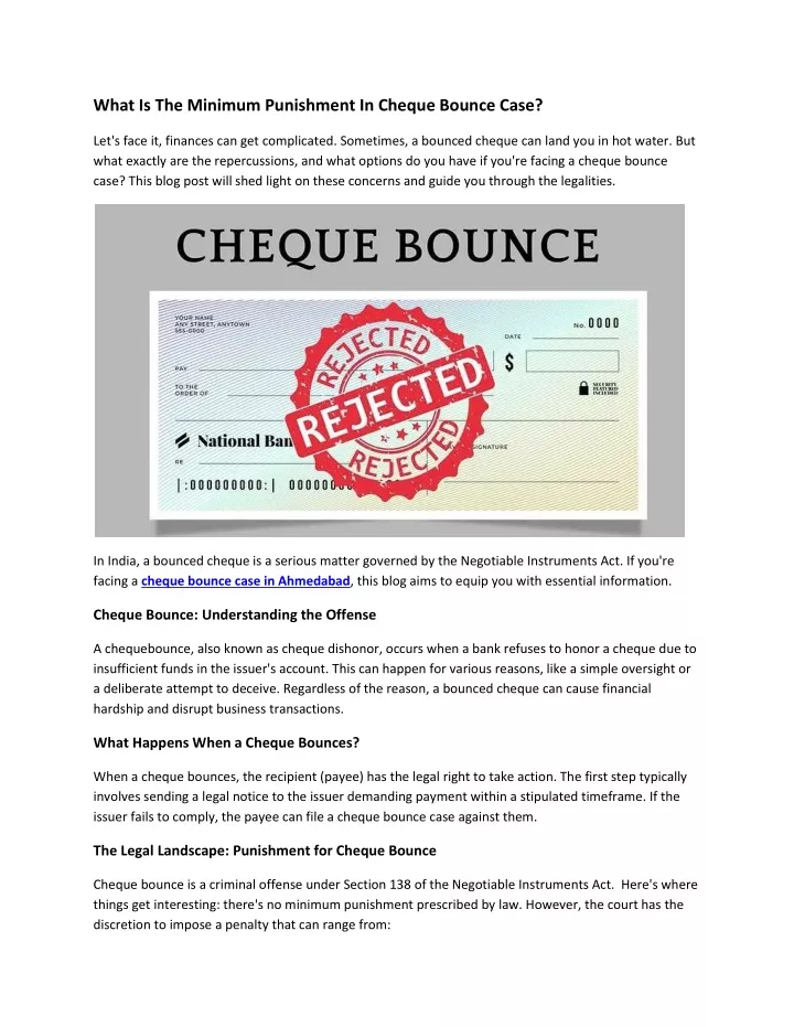 what is the minimum punishment in cheque bounce