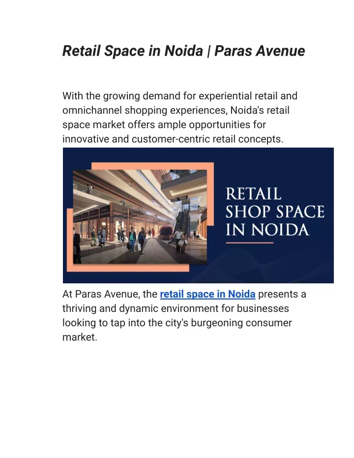 retail space in noida paras avenue