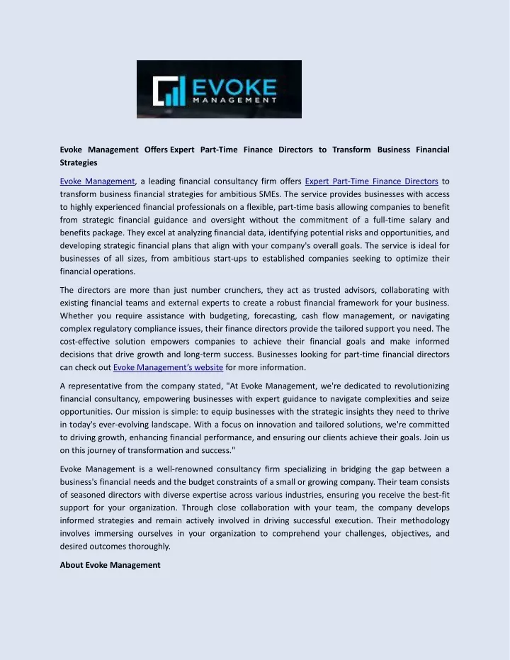 evoke management offers expert part time finance