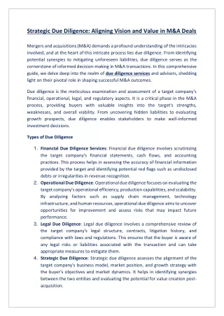 strategic due diligence aligning vision and value