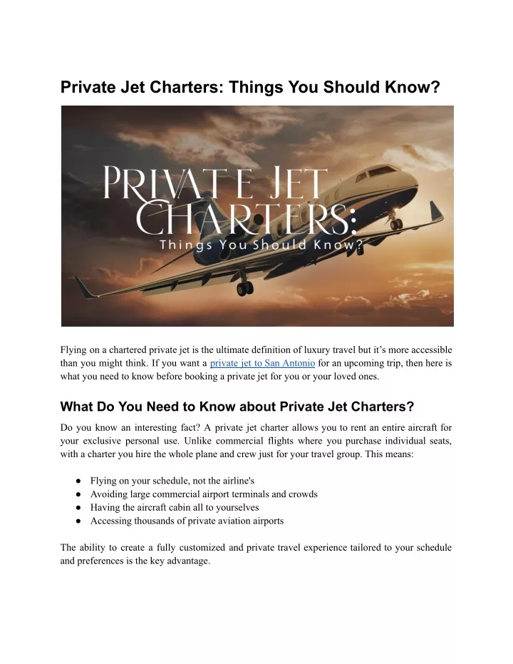 private jet charters things you should know