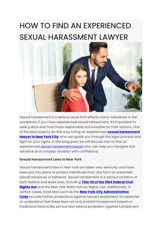 How To Find An Experienced Sexual Harassment Lawyer