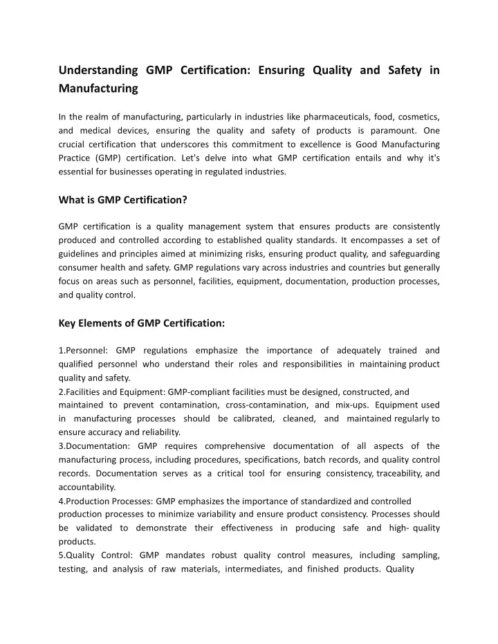 understanding gmp certification ensuring quality