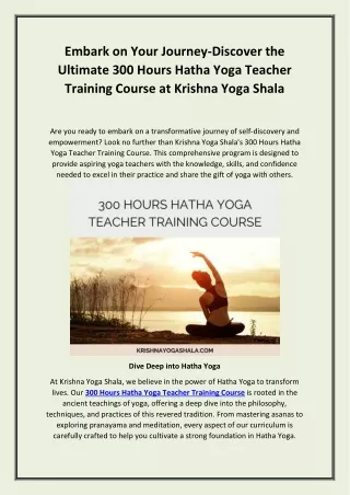 Embark on Your Journey-Discover the Ultimate 300 Hours Hatha Yoga Teacher Training Course at Krishna Yoga Shala