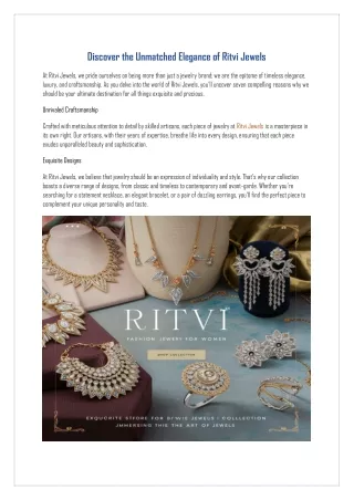 Discover the Unmatched Elegance of Ritvi Jewels