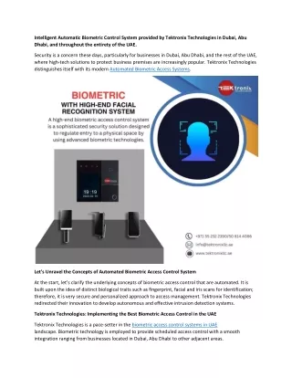 intelligent automatic biometric control system