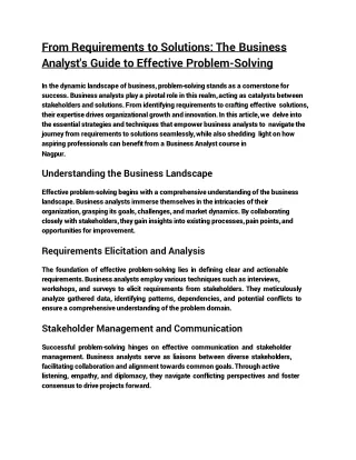 from requirements to solutions the business