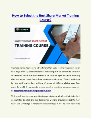 How to Select the Best Share Market Training Course