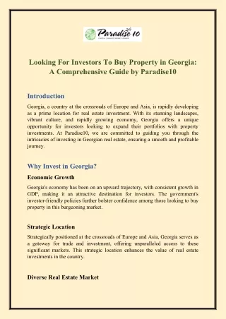 Looking For Investors To Buy Property in Georgia A Comprehensive Guide by Paradise10