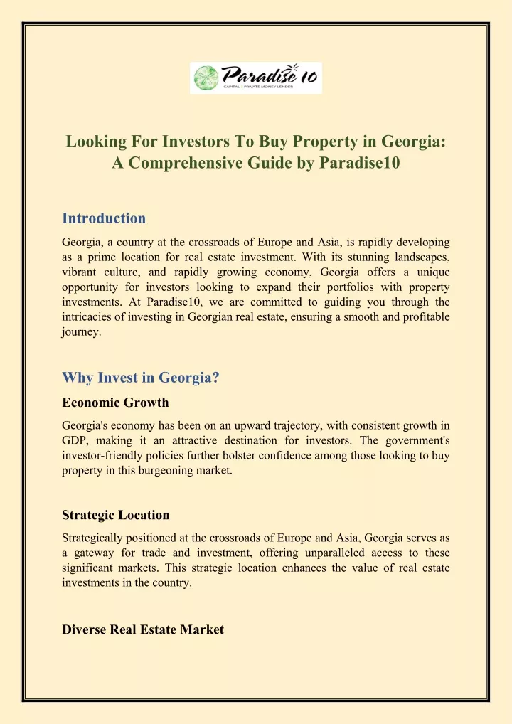 looking for investors to buy property in georgia