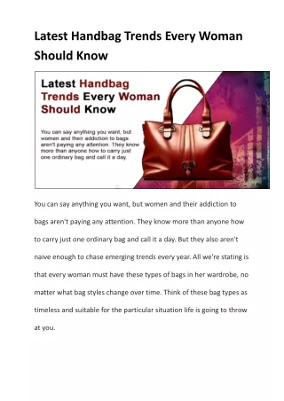 Latest Handbag Trends Every Woman Should Know