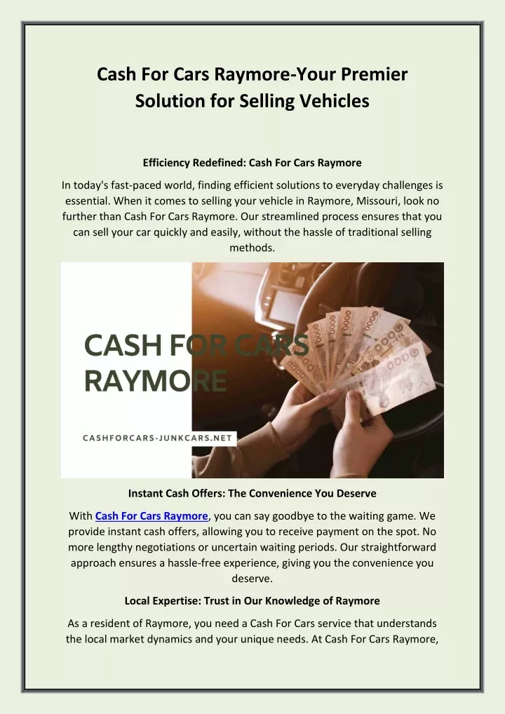 cash for cars raymore your premier solution