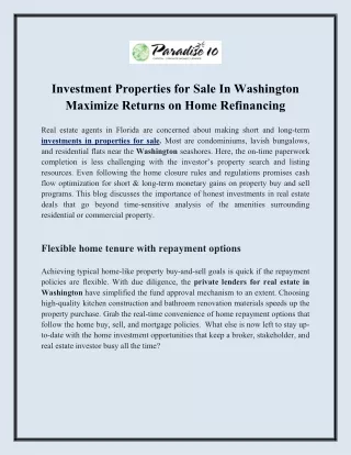 Investment Properties for Sale In Washington Maximize Returns on Home Refinancing