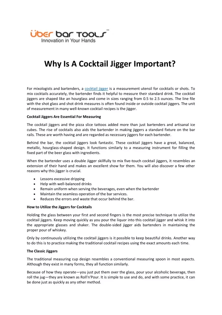 why is a cocktail jigger important