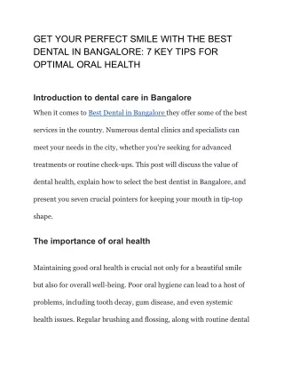 GET YOUR PERFECT SMILE WITH THE BEST DENTAL IN BANGALORE_ 7 KEY TIPS FOR OPTIMAL ORAL HEALTH