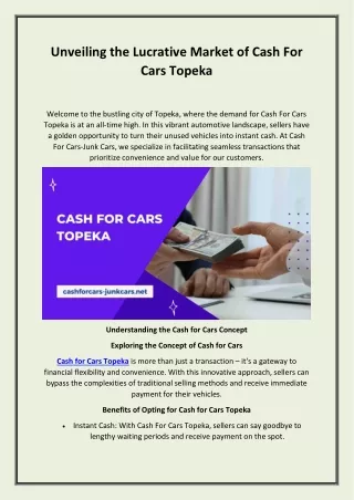 Unveiling the Lucrative Market of Cash For Cars Topeka