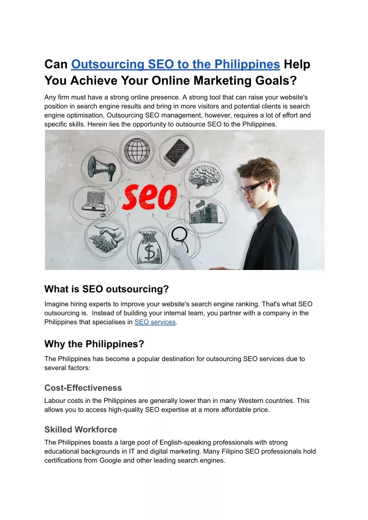 can outsourcing seo to the philippines help