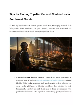 Tips for Finding Top-Tier General Contractors in Southwest Florida
