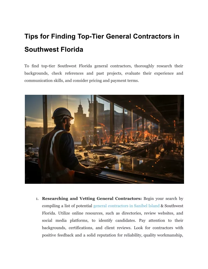 tips for finding top tier general contractors in