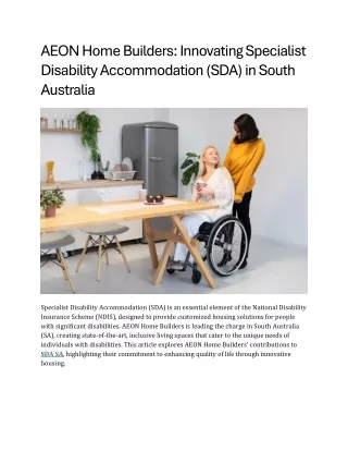 AEON Home Builders Innovating Specialist Disability Accommodation (SDA) in South Australia