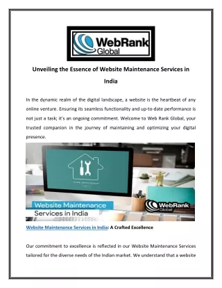 Unveiling the Essence of Website Maintenance Services in India