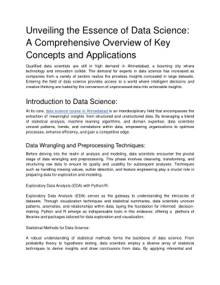 Unveiling the Essence of Data Science_ A Comprehensive Overview of Key Concepts and Applications