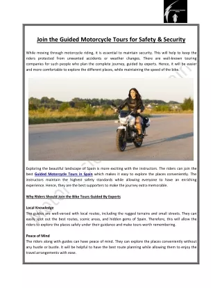 Join the Guided Motorcycle Tours for Safety & Security