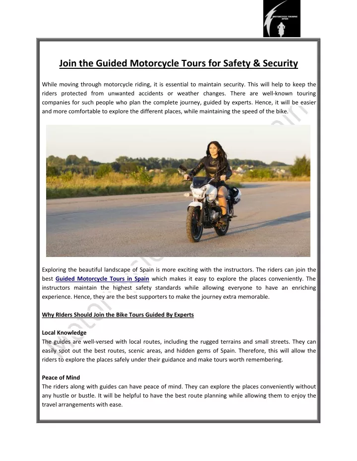 join the guided motorcycle tours for safety