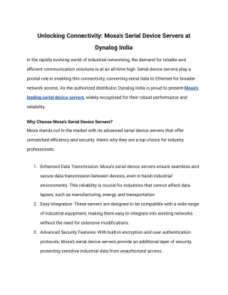 Unlocking Connectivity_ Moxa's Serial Device Servers at Dynalog India
