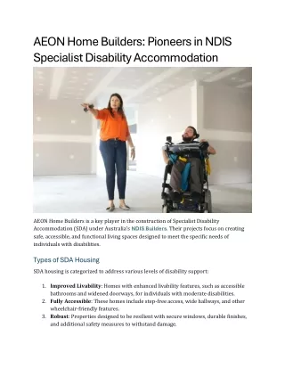 AEON Home Builders Pioneers in NDIS Specialist Disability Accommodation