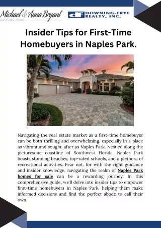 Insider Tips for First-Time Homebuyers in Naples Park.
