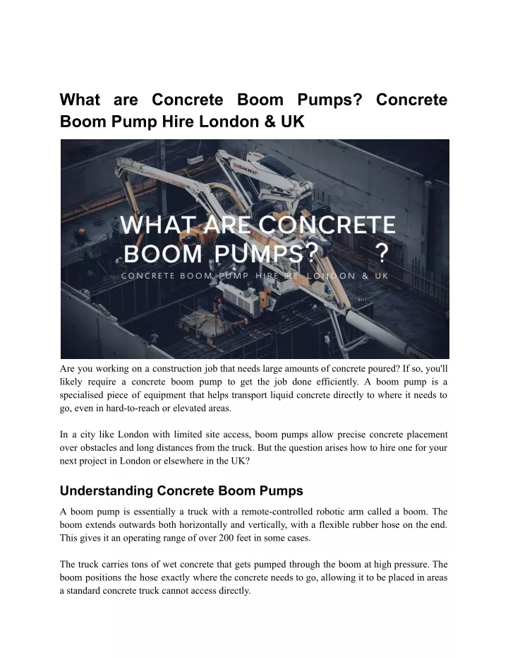 what are concrete boom pumps concrete boom pump