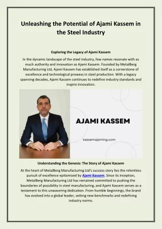 Unleashing the Potential of Ajami Kassem in the Steel Industry