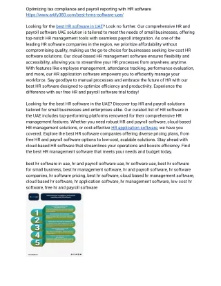optimizing tax compliance and payroll reporting