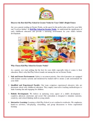 Top Kids Play School in Greater Noida for Your Child's Early Learning Journey