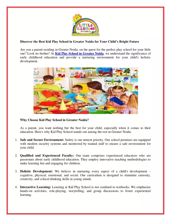 discover the best kid play school in greater