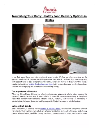 Jane's Next Door - Fuel Your Body  Healthy Food Delivery in Halifax  Jane’s Next Door