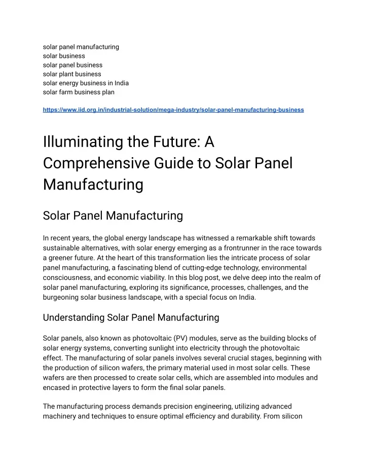 solar panel manufacturing solar business solar