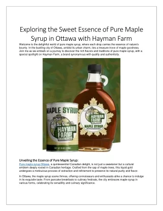 Exploring the Sweet Essence of Pure Maple Syrup in Ottawa with Hayman Farm