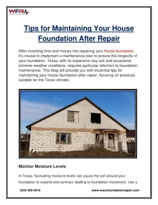 Tips for Maintaining Your House Foundation After Repair