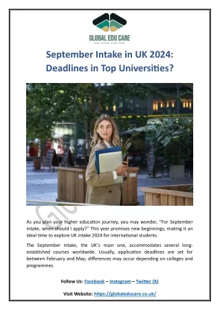 September Intake in UK 2024 Deadlines in Top Universities