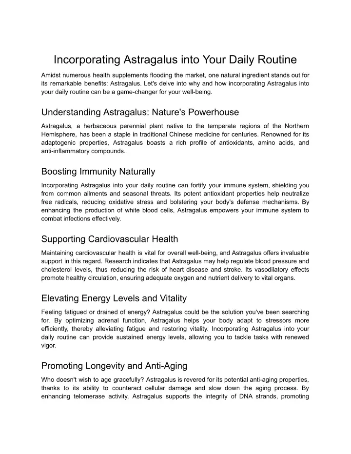 incorporating astragalus into your daily routine