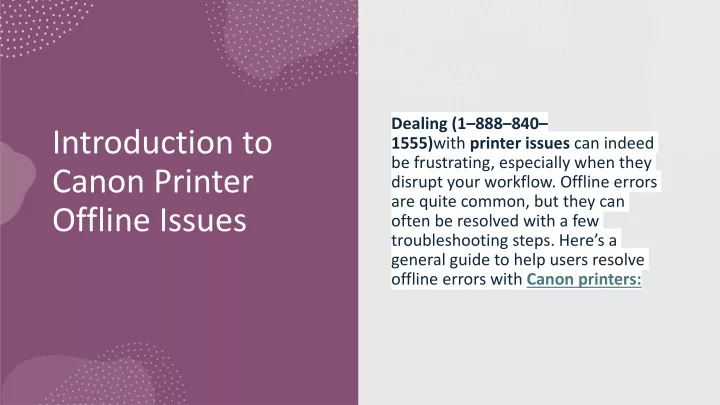 introduction to canon printer offline issues